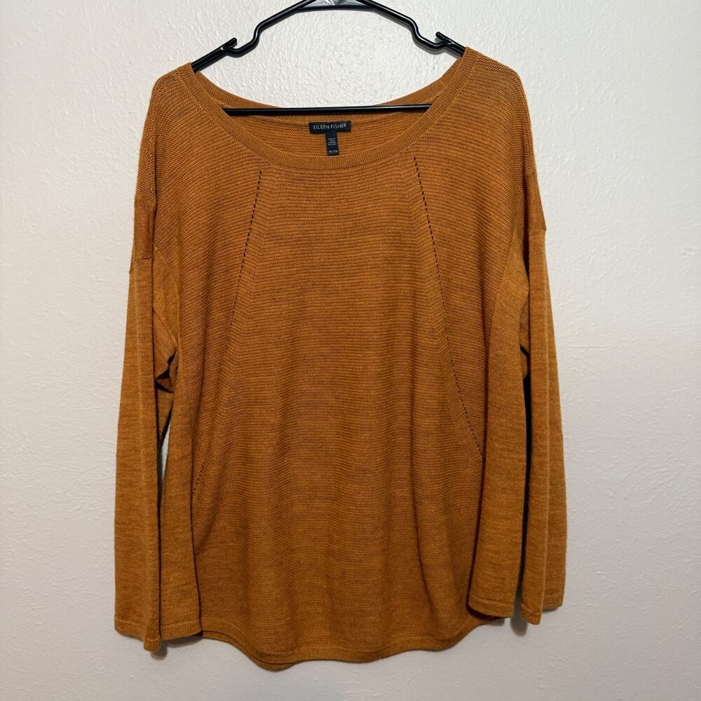 Eileen Fisher Royal Alpaca Crew Neck Lightweight Sweater Top XL Copper Brown - Picture 2 of 9